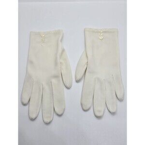 Vintage Beige Nylon Womens Gloves With Buttons